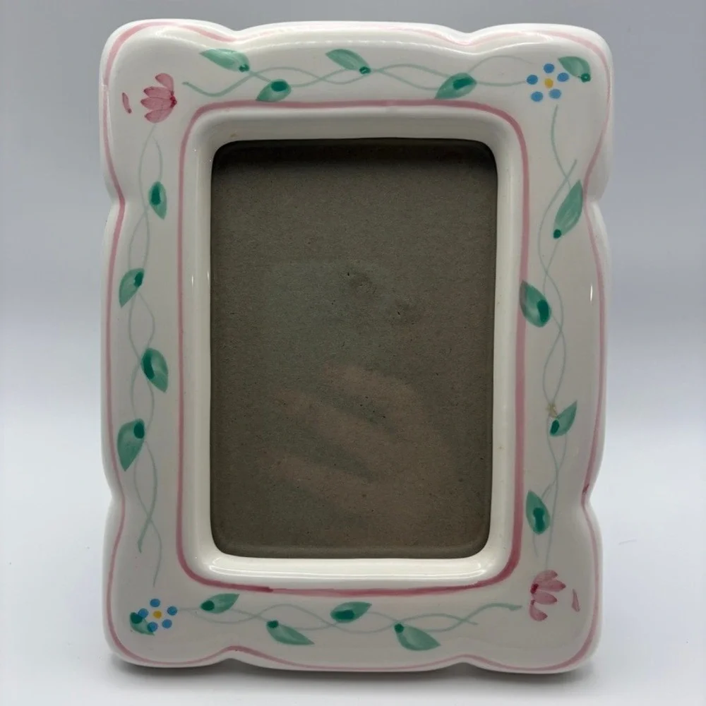 Vtg Ceramic Floral Picture Frame Hand Painted Cottagecore Granny Shabby Chic